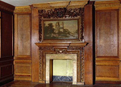 Panelling and chimney-piece from the Old Palace, Bromley-by-Bow, c.1605 by English School